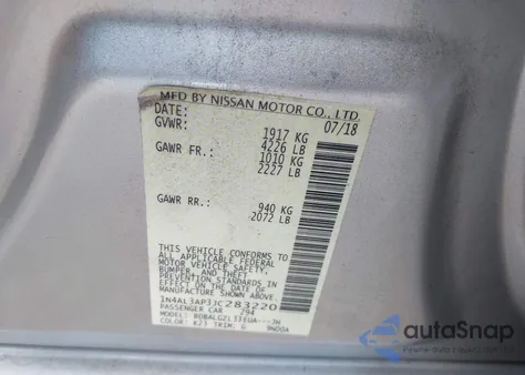 2018 Nissan Altima 2.5 S из США, поврежденный, VIN 1N4AL3AP3JC283220